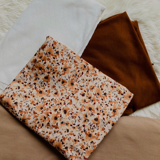 Tricot Orange flowers. Quality tricot for handmade baby and children's clothing.