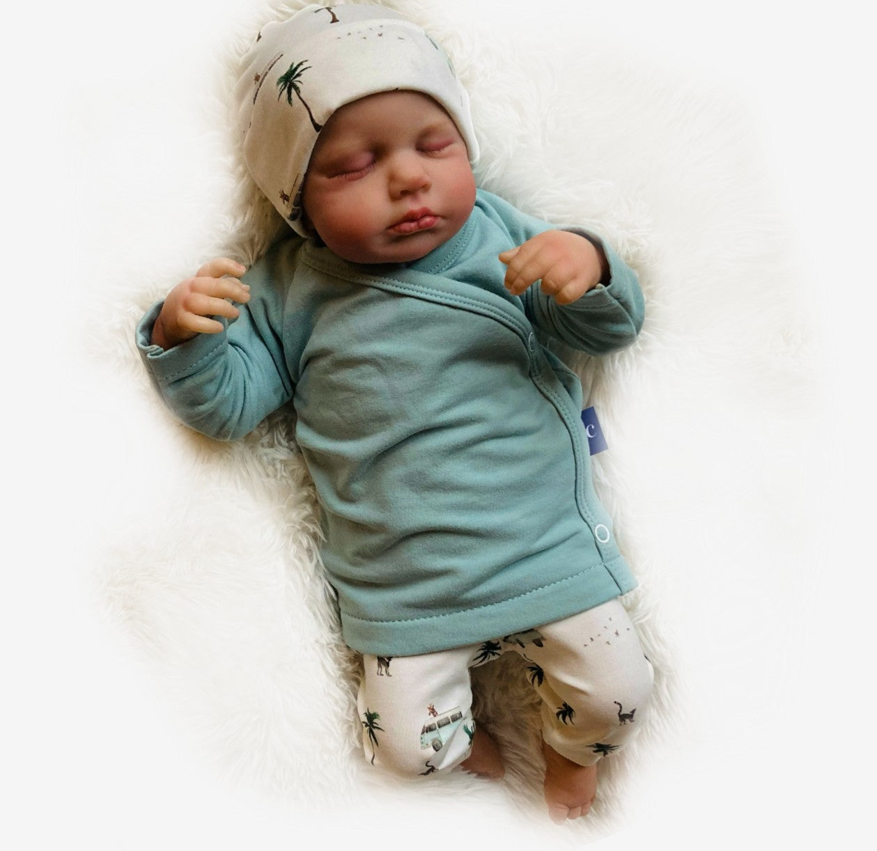 Babysetje Dieren vakantie Zeegroen in de maten 44-92. Duurzame handgemaakte babykleding van webshop Cuteez