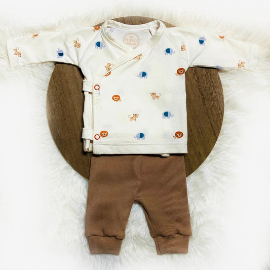 Wrap sweater & pants Animals. Also available separately. Size 44-74. Handmade baby clothes.