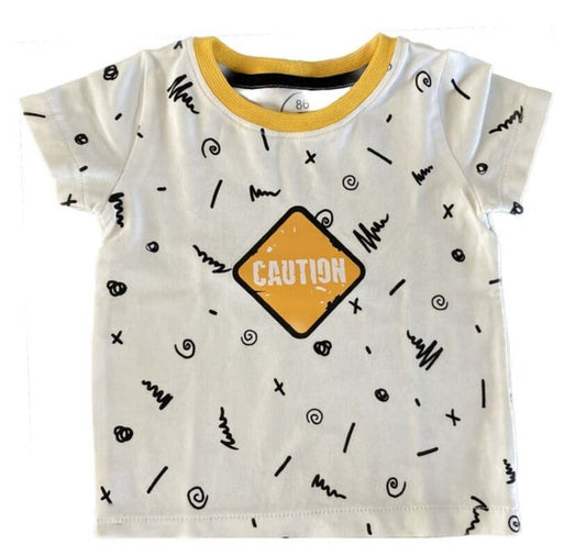 Buy Tshirt Caution. Maat 50122. Handgemaakte babykleding. Online - Handgemaakte kinderkleding; duurzame babykleding