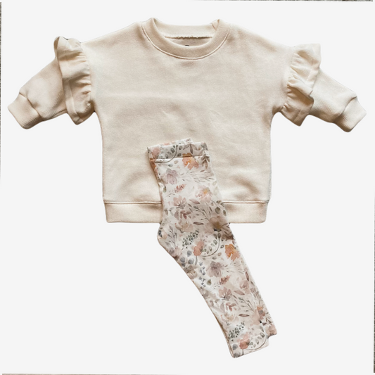 Legging Aquarel maat 68-74, een comfortabele en stijlvolle handgemaakte babylegging met een aquarel bloemenprint, perfect voor mid-season en winter.