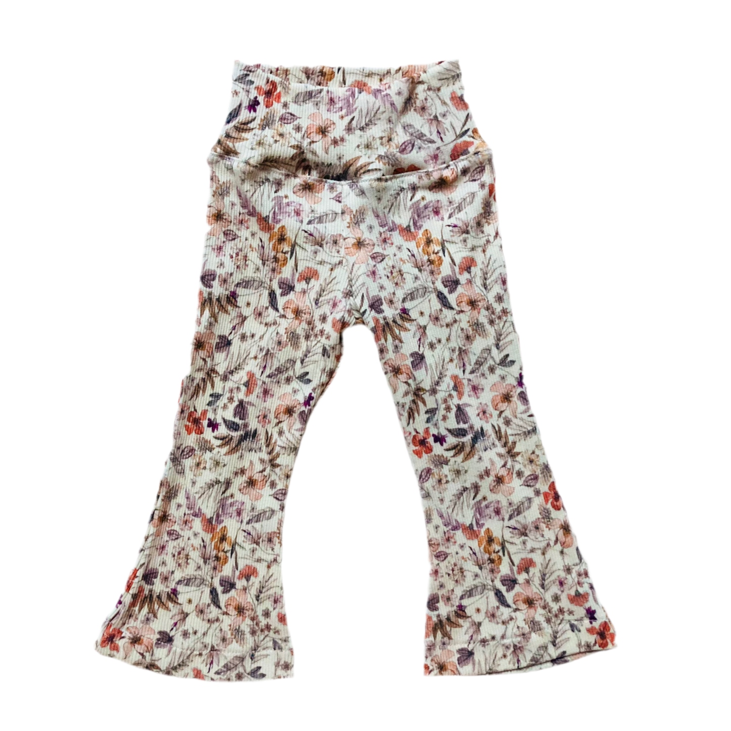 Flare broek Flowers purple. Maat 50-134. Handgemaakte kinderkleding.