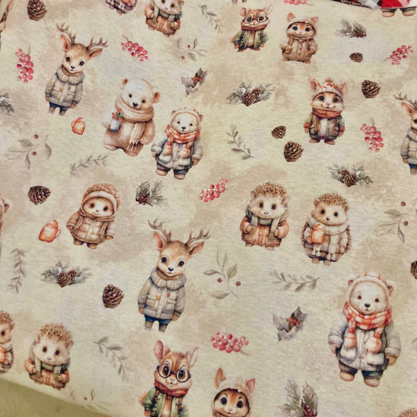 Soft sweat fabric Winterprint cream. For handmade baby and children's clothing.