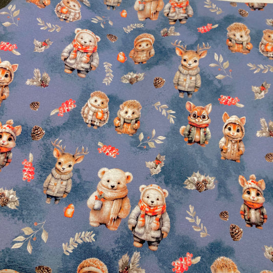 Soft sweat fabric Winter print blue. For handmade baby and children's clothing.