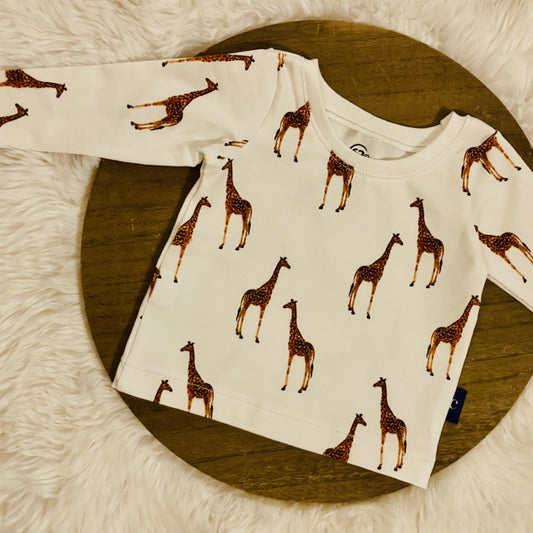 Longsleeve Giraffe. Maat 50-92. Handgemaakte kinderkleding.