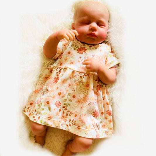 Two-piece set Baby dress Peach flower. Long or short sleeves. Baby sizes 50-74.