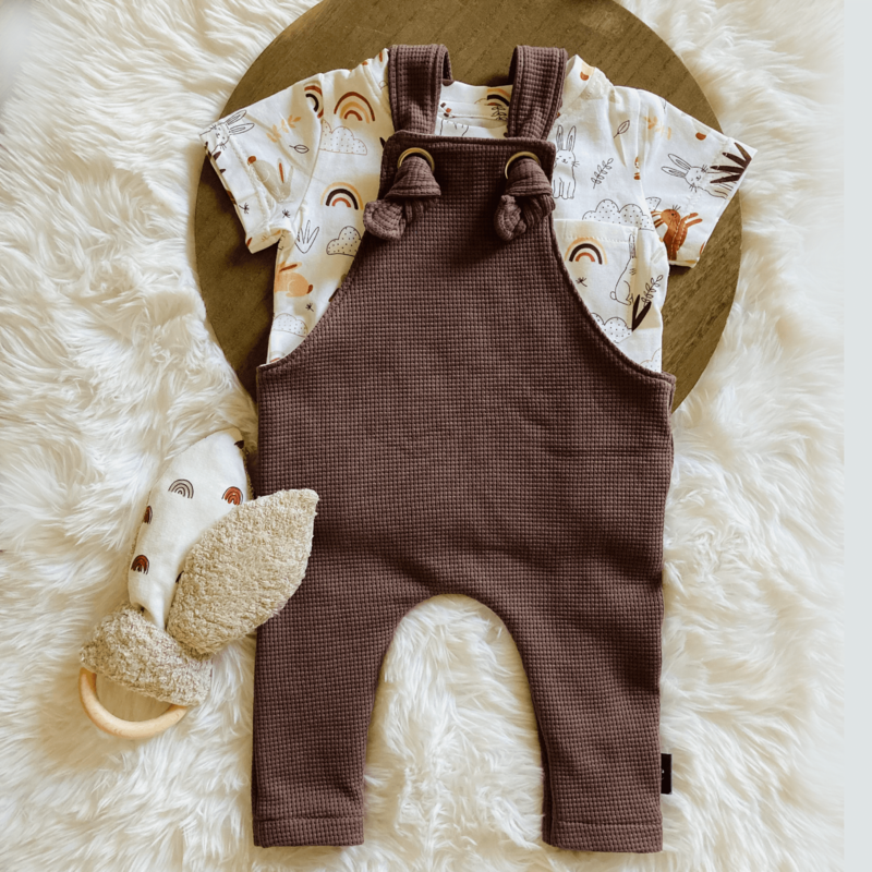 Knotted overalls Brown waffle. Size 50 110. Handmade children s clothing. 50