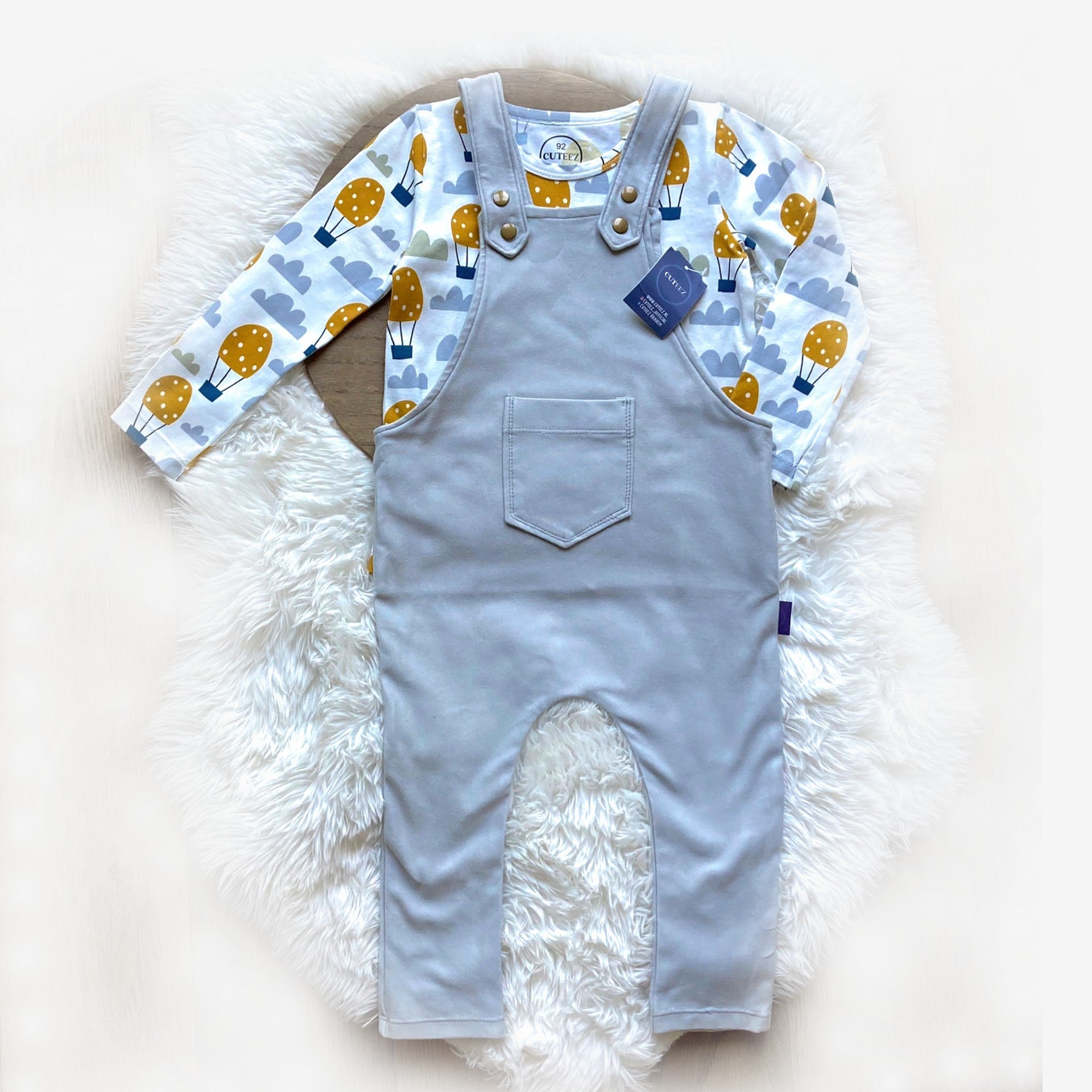 Set luchtballon tuinbroek longsleeve babymaten duurzame handgemaakte babykleding van webshop Cuteez