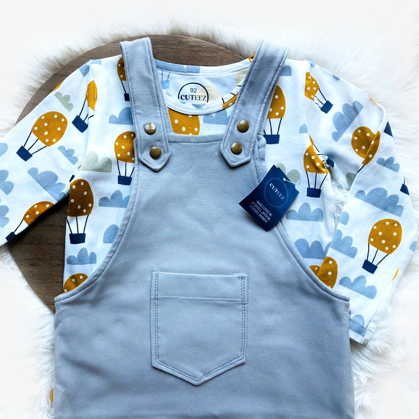 Set luchtballon tuinbroek longsleeve babymaten duurzame handgemaakte babykleding van webshop Cuteez