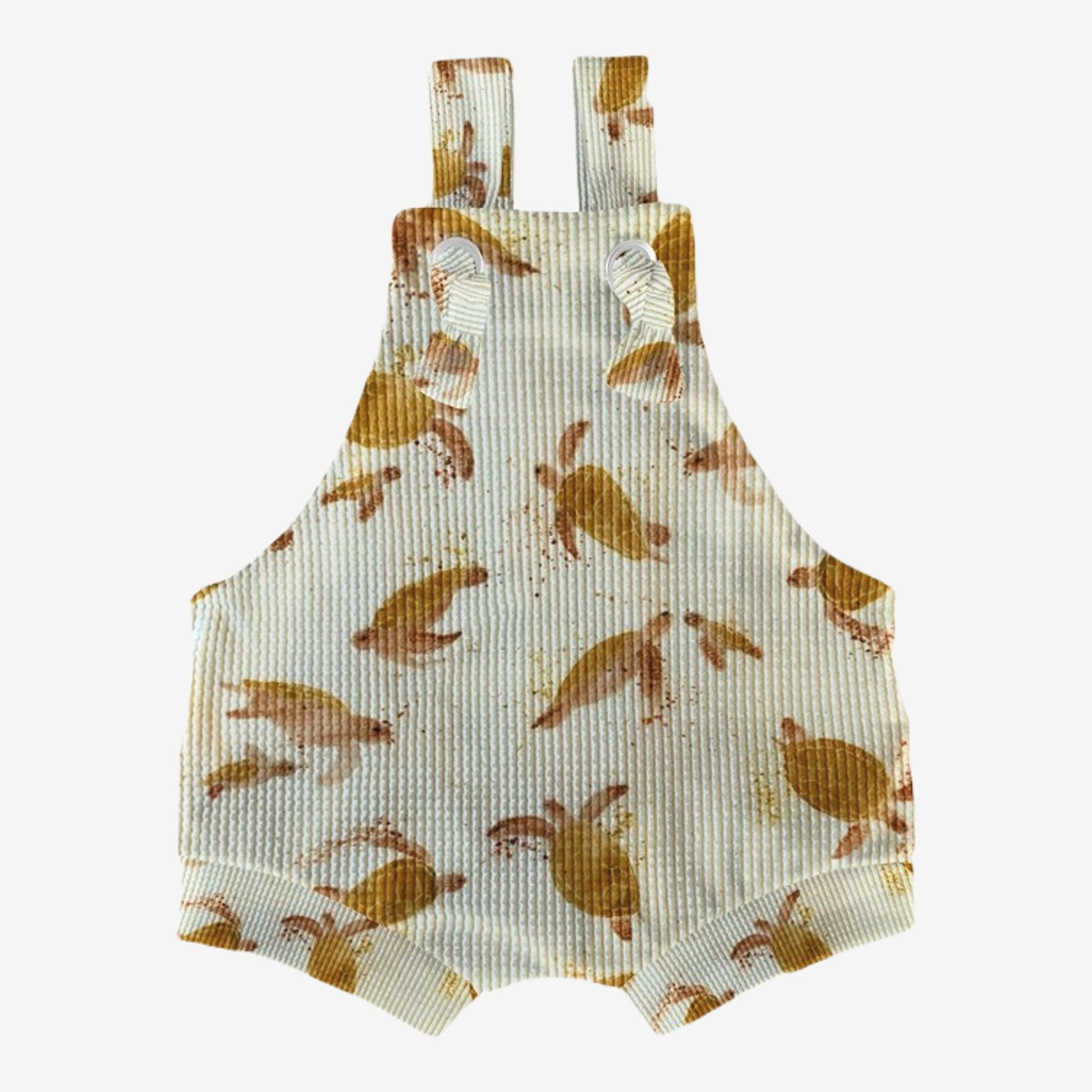 Een Cuteez baby overall shortie Turtle met schildpadden erop. Handgemaakte babykleding van kinderkleding Cuteez. Duurzame handgemaakte babymode.